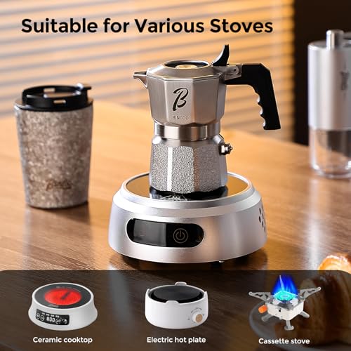 Image of Bincoo Small Italian Moka Pot 1 Cup - Stovetop Espresso Maker for Rich Coffee,316 Stainless Steel - Three-Valve Pressure Boosting Design (1, Cups)