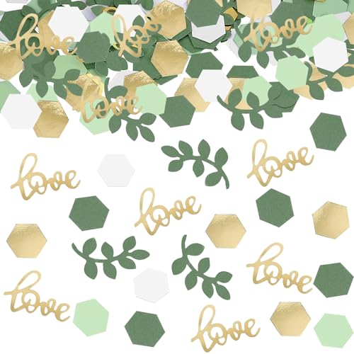 Just Married Konfetti Set - 250 Stück Gold-Grüne Hochzeitsdeko Für Tisch & Party