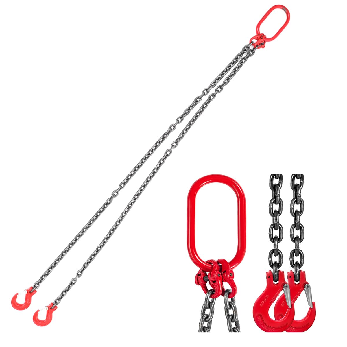 Catena di arresto per catena, 2 m, 2 fili, gancio per gru, diametro 8 mm, catena per sollevamento motore, G80, in acciaio Mn, 3T 6614LBS, catena di sollevamento ad alta resistenza, gancio per