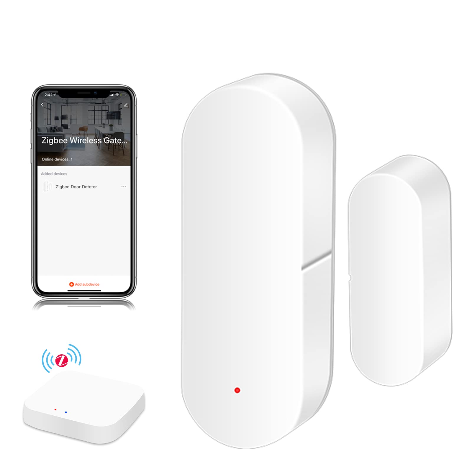 BSEED Zigbee Detector Ventana Puerta 4 Pack,Sensor Alarma Antirrobo Para La Seguridad Tienda Hogar Contra Ladrones, Compatible Tuya Alexa Google Home, Se Requiere Concentrador