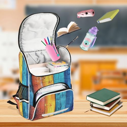 Mochila infantil de madera arco iris escolar para niños y niñas 6