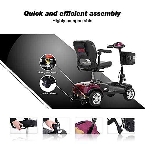 MWrouqfur Folding Mobility Scooter for Seniors 4 Wheel Scooter for Adults Electric Medical Scooter Compact for Foldable in Boot Trunk for Traveling with Seniors (Red), Black, 1.0 Count