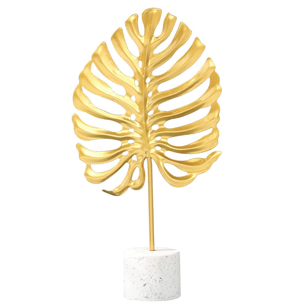Nordic Style Iron Golden Leaves Ornaments Modern Creative Statues for Living Room Bedroom Wine Cabinet (Gold, Monstera Leaf L)
