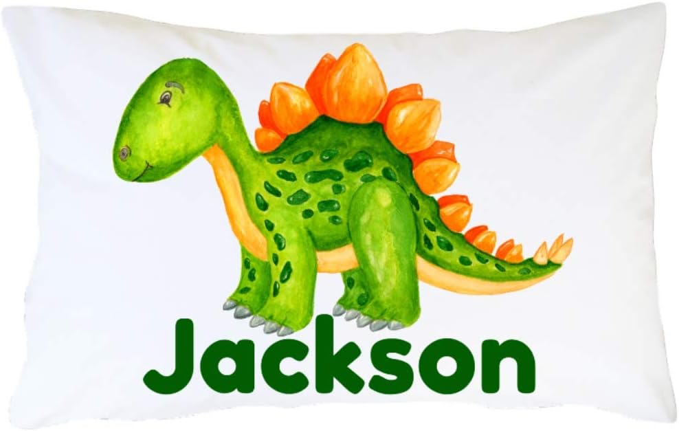 CLB Goods Dinosaur Pillowcase Personalized Gift for Boy Son Kid Dinosaur Lover Birthday Christmas Stocking Stuffer Easter Basket Stuffer, Customized Dino Pillow Case Slip with Name