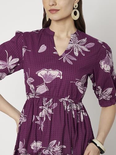 Image of PIDAVLIYA'S Women's Floral Summer Maxi Dress I Cotton Printed I One Piece Bodycon Midi Dress with V-Neck, Puffed Sleeves