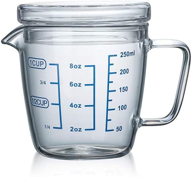 Measuring Jug 250ml/500ml Glass Measuring Cup Heat Resistant High Borosilicate Transparent Beaker Mug with Lid 8.5/17oz Solid Ounce Cup Fluid Accuracy Measure Tool for Microwave,Tea,Cafe,Whiskey,Milk