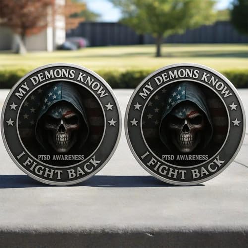 Moneda de desafío para veteranos de concienciación sobre el trastorno de estrés postraumático, My Demons Know I Fight Back, monedas conmemorativas de apoyo de coraje para veteranos y veteranos (1 - Vista 4