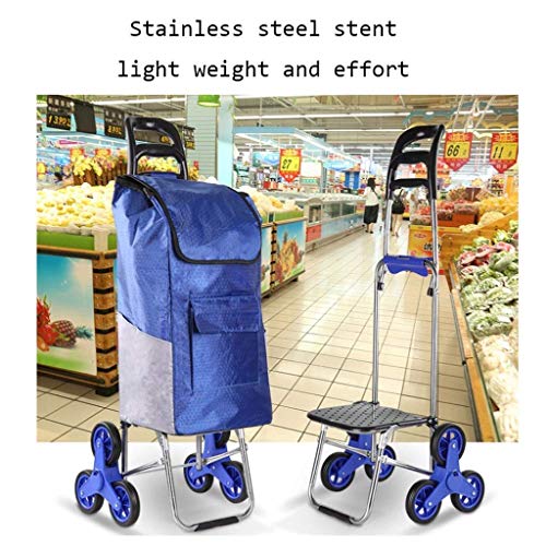 Tragbarer faltbarer Einkaufswagen für Treppen, kleiner Trolley, leichter Lebensmittelwagen, blau, Heimanhänger, leicht zu ziehen, Mehrzweckwagen für Einkaufen und Besorgungen – Bild 4