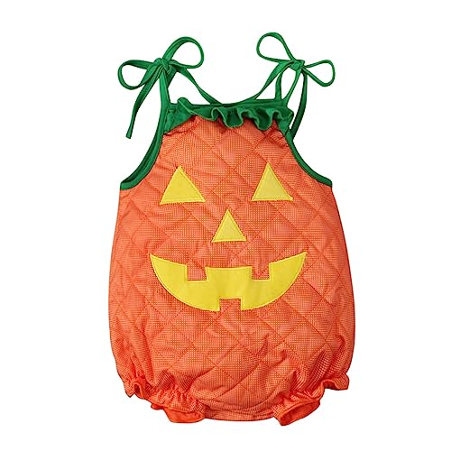 Lamuusaa Toddler Baby Girl Boy Halloween Costumes Pumpkin Romper One Piece Bodysuit Sleeveless Jumpsuit Halloween Outfit