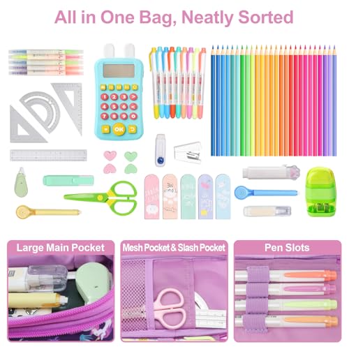 Image of Cute Kids Pencil Case - Girls Pen Pouch Large School Organizer | Pen Bag & Smooth Zipper, Multi-Slot Storage, Mesh Pocket, 900D Water Resistent, Giftable School Supplies, Deep Purple Unicorn
