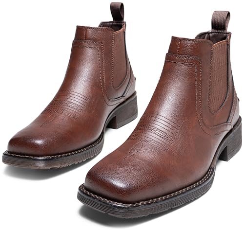 Image of Jousen Chelsea Boots Men Square Toe Ankle Mens Dress Boots Casual Slip On Boots for Men