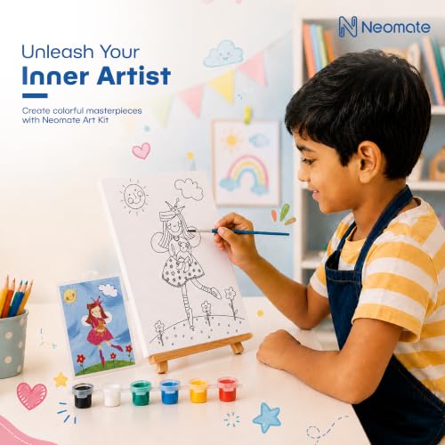 Image of Neomate Canvas Painting Kit for Kids | DIY Painting Set with 1 Printed Canvas, 6 Acrylic Paint Pots & Brush | Art and Craft Kit, Paint Kit for Kids, Birthday Gift, Return Gift, Creative Activity Set