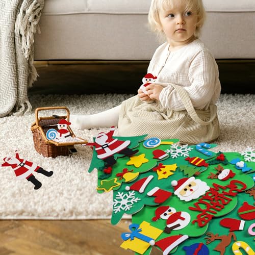 Felt Christmas Tree Set forToddlers and Adult, 3ft Indoor Christmas Decorations with String Lights, 38 pcs Wall Hanging Decorations Felt Craft Kits... - Image 7