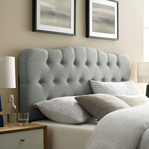 Image of Modway Annabel Tufted Button Linen Fabric Upholstered Queen Headboard in Gray