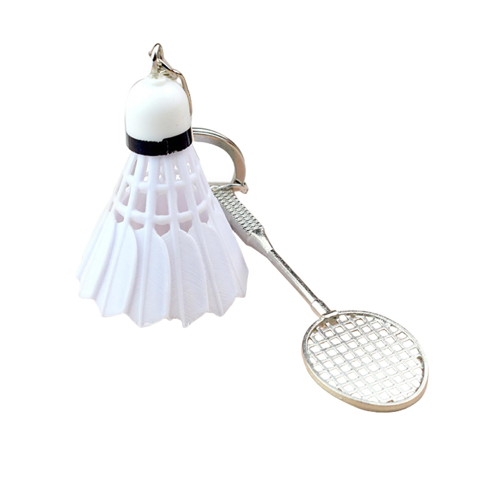 Vdaxvme Unisex White Fashionable Badminton Racket Keyring Unique Sports Themed Keychain Novelty Shuttlecock Bag Accessories For Daily Use Trendy Keychain For Athletes