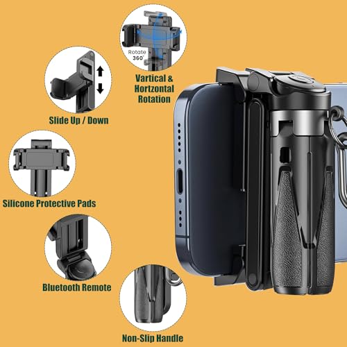 Image of WeCool Pocket Selfie Stick Tripod - Extends to 17 inch, One-Click Auto Open Legs, 5-Section Aluminum Pole, 360 Rotating Holder, Rechargeable Bluetooth Remote for Travel & Vlogging