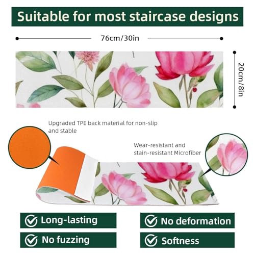 Peldaños de escalera de madera con alfombras antideslizantes rosa de 8x30" pack de 15 5