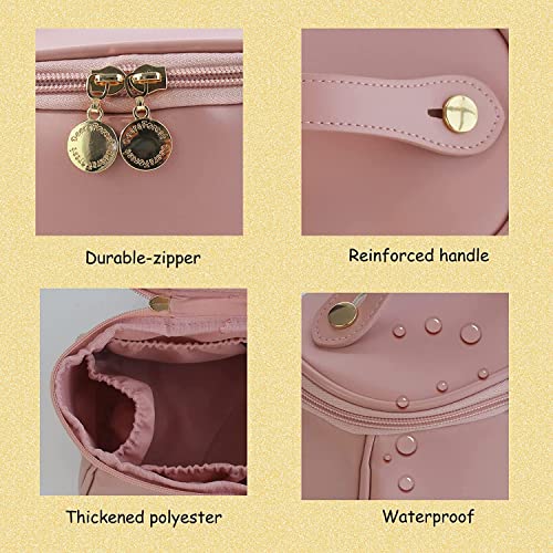 Image of Makeup Storage Bag, Portable Cosmetic, PU Leather Multifunctional Vanity Bag for Makeup,Cosmetic Brush Case, Cosmetic Travel Bag for Women Organization Bag with Handle(Light Pink)