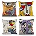Topfinel Lot de 4 Housse de Coussin Picasso 45x45 cm Coton Lin Brodé Housses Coussins Canapé Décoration Salon Scandinave Chambre Lit Fauteuil de Bureau Design Motif Visage Abstrait Vintage Colorée