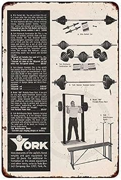 Vintage tin Logo York Barbell Fitness Equipment Wall Art Rogue Fitness Art Deco Vintage Metal Poster for Family Cottage Bar Shop Club Farm 12x8inch