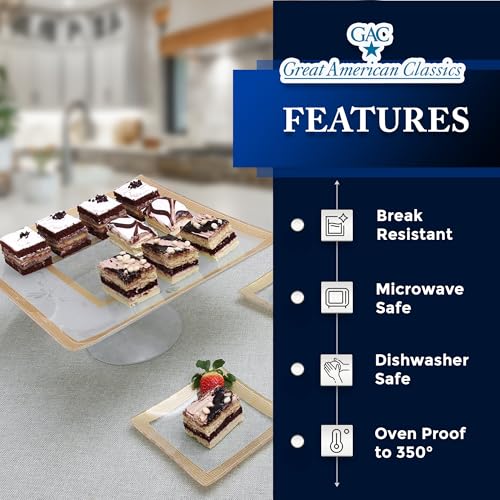 Square Cake Stand – 13-Inch Tempered Glass Cake Holder with Gold Trim, Chip-Resistant, Durable & Dishwasher Safe, Dessert Stand for Parties, 6-Inch High - Image 6