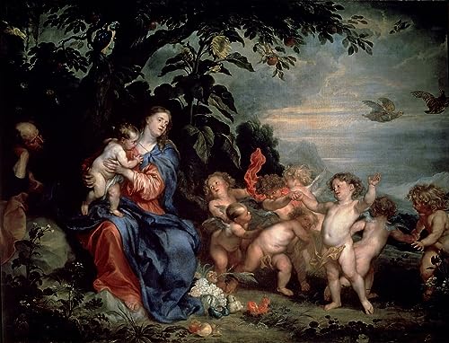 Cuadro clásico Virgen con perdices Van Dyck 60x90cm para decorar paredes vacías