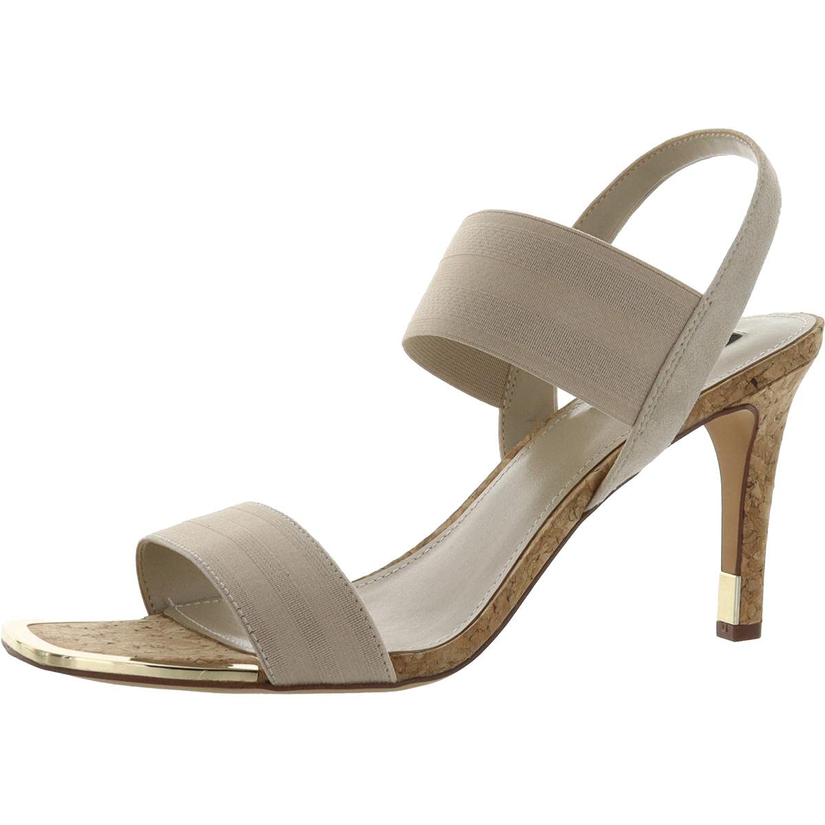 D K N Y Womens Bryson Square Toe High Slingback Heels Beige 6 Medium (B,M)
