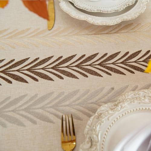 Embroidery-Yarn-Faux-Linen-Tablecloth-60×84-inch-for-Rectangle-Tables-Waterproof-Faux-Linen-Rustic-Wheat-Table-Cloth-with-Tassel-Decor-Table-Cover-for-Kitchen-Picnics-Dining-Occasion Embroidery Yarn Faux Linen Tablecloth 60×84 inch for Rectangle Tables Waterproof Faux Linen Rustic Wheat Table Cloth with Tassel Decor Table Cover for Kitchen Picnics Dining Occasion