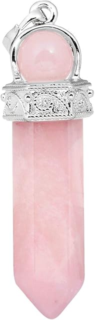 KYEYGWO Hexagonal Crystal Point Stone Pendant Necklace for Unisex, Healing Gemstone Bead Pendant with Chain 23"