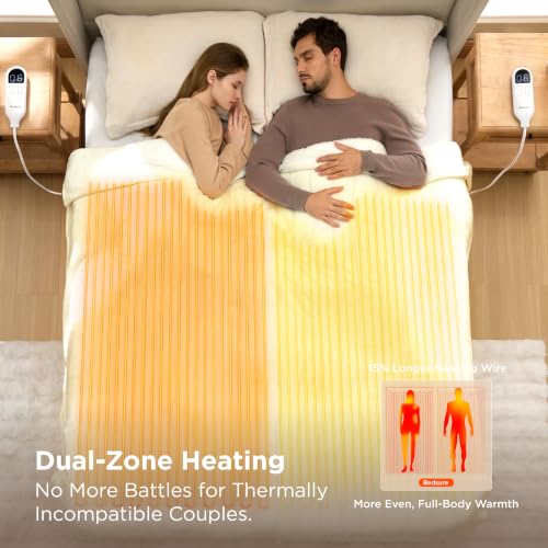 Image of Bedsure Heated Blanket King Size, Dual Control Electric Blanket, Ivory