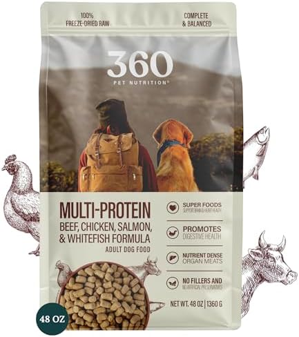 360 Pet Nutrition Freeze-Dried Raw Dog Food – Multi-Protein with Beef, Chicken, Fish, Liver & Organs, High Protein, Omega-3s, Fruits, Veggies & Superfoods, Grain-Free, No Fillers, 3 lb – Made in USA 360 Pet Nutrition Freeze-Dried Raw Dog Food – Multi-Protein with Beef, Chicken, Fish, Liver & Organs, High Protein, Omega-3s, Fruits, Veggies & Superfoods, Grain-Free, No Fillers, 3 lb – Made in USA