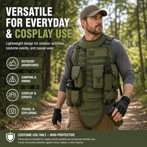 Chaleco tactico de Airsoft verde con equipo de proteccion inferior 4