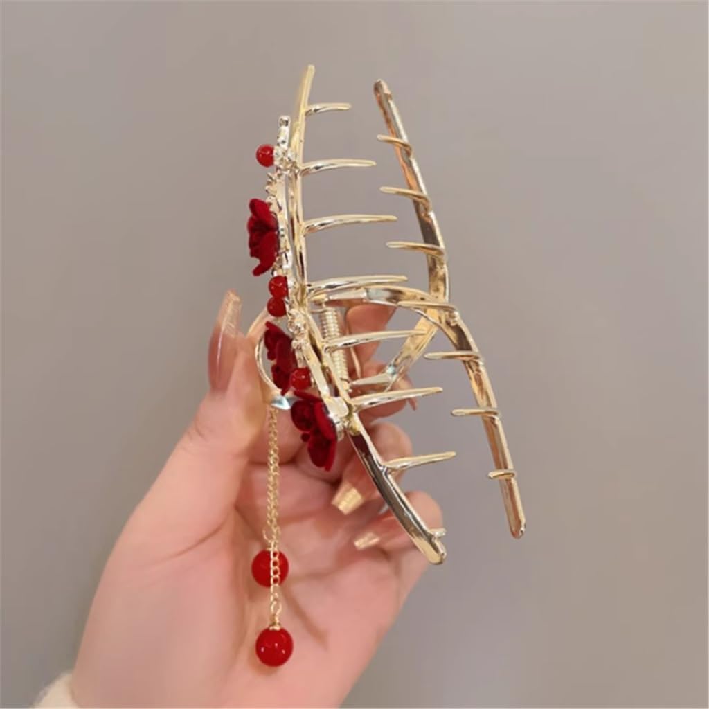 Handmade Rose Tassel Grab Clip Female Hair Back of Shark Bridal Headwear