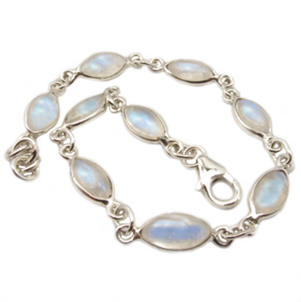 Bijoux et Objets - Rainbow moonstone sterling silver bracelet - Stone size 5x10mm