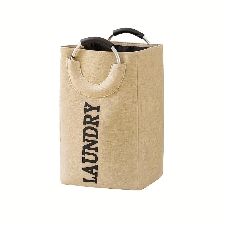 GOGO Laundry Basket Foldable Laundry Basket with Handle Large Capacity Dirty Clothes Basket Storage Bag Waterproof Home Laundry Organizer Hamp 32x25x50Cm Beige