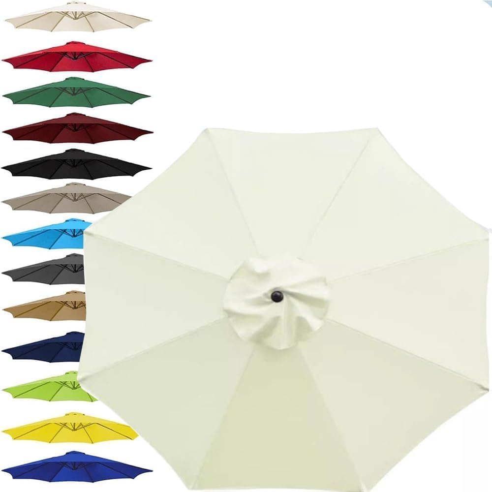 Telo di Ricambio per Ombrellone da Spiaggia e Piscina – Copertura in Tela Impermeabile per Ombrellone da Mercato, Tessuto 8 Stecche per Giardino(Beige,300cm(10ft)/6Ribs)