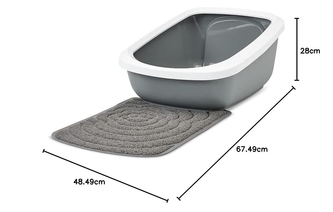 bac litiere pour Chat - Savic Aseo Jumbo - Beige - Ouvert - Grande Taille - Rebord Amovible - entrée Basse - 67,5x48,5x29 cm