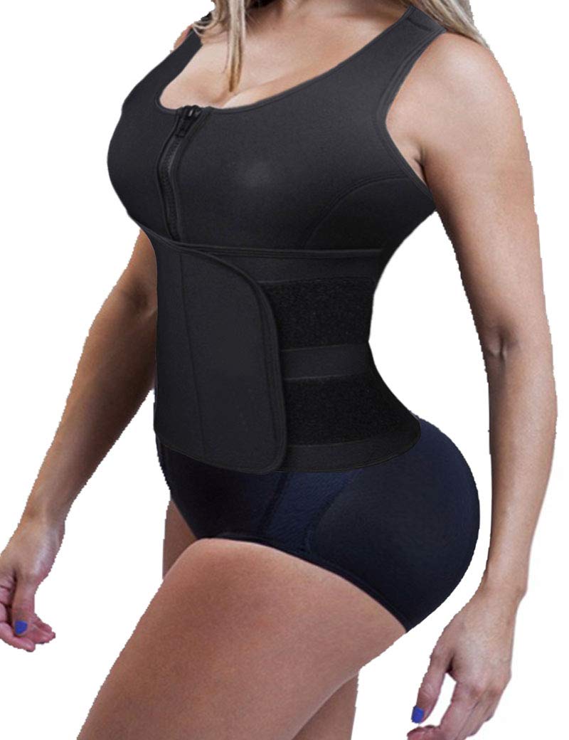Lelinta Women's Slimming Neoprene Sauna Suit Tank Top Vest with Adjustable Waist Trimmer Belt Hot Sweat Shirt