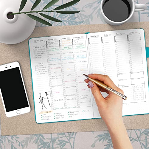Gogirl Weekly Schedule Planner – Undated Hourly Work & Life Planner With Time Slots – Vertical Agenda Organizer For Daily Time Management & Productivity – A5 Size, 5.8″X8.3″, Hardcover (Turquoise) #TOP6