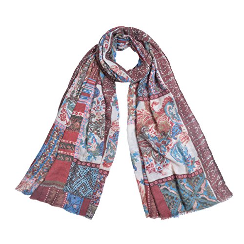 Premium Tribal Paisley Floral Print Frayed Edge Scarf Shawl Wrap - Diff Colors2
