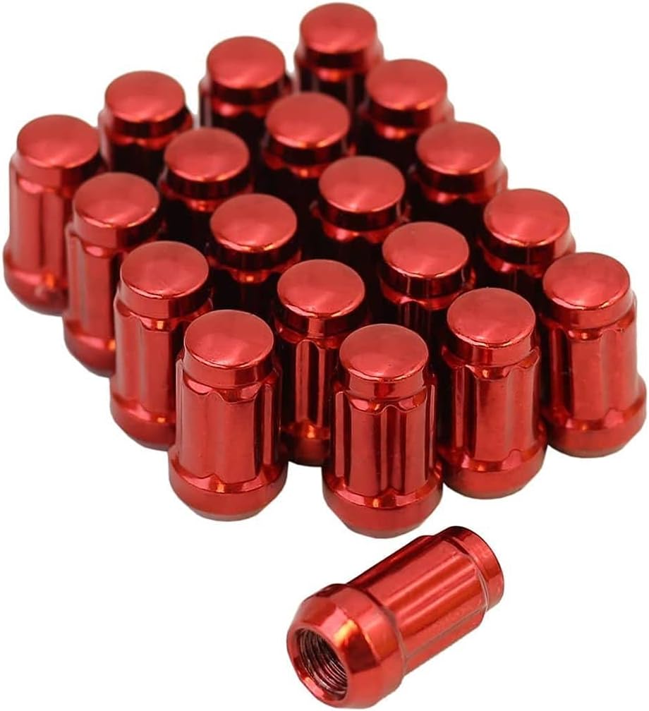 Smart Parts 20 Qty Red Closed End Spline Drive Lug Nuts with Key- Metric 12x1.5 Threads - Conical Cone Taper Acorn Seat Closed End - 1.4" Length - for Honda Acura Toyota Mazda Hyundai+ More