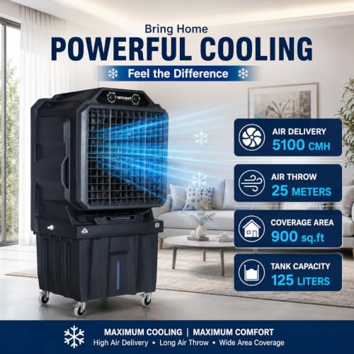 Image of FAIRCOOL | 125 Liters Semi-Commercial Air Cooler | 5100 CMH Air Delivery | 20-Inch Fan | Honeycomb Cooling | Auto Swing | 100 Ft Air Throw | Cools Up to 900 Sq. Ft. | 1-Year Warranty