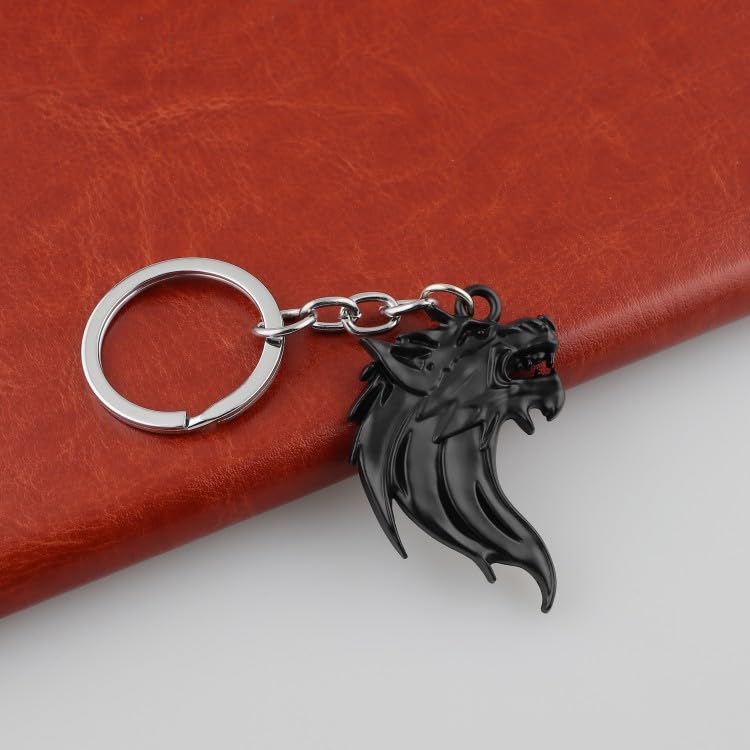 Image of Cool Wolf Head Car Decorations Badge Emblem Key chian 3D Nameplate Key Ring for Car Gift (Black Keychain)