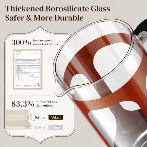 Image of Veken French Press Coffee Maker,No Plastic Touches Cafe,21oz 0.6L Small Pot