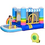 Outsunny Inflatable Bounce House for Kids 2-in-1 Jumping Castle with Trampoline, Pool, Carry Bag & Air Blower