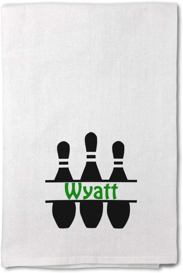 Style In Print Custom Decor Flour Kitchen Towels Personalized Name Bowling Pins Sports Cleaning Supplies Dish White
