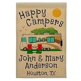 Personalized Happy Campers Campsite Flag, Class A Motorhome with 3 Additional Lines of Custom Text,...