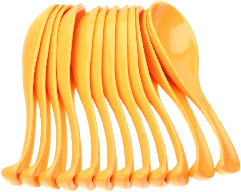 TrueCraftware- 1 oz Asian Soup Spoon Yellow Color Melamine Set of 12- Break-Resistant Soup Spoons Table Spoons Ramen Spoons Japanese Soup Spoons for Dumpling Miso Pho Wonton Noodles