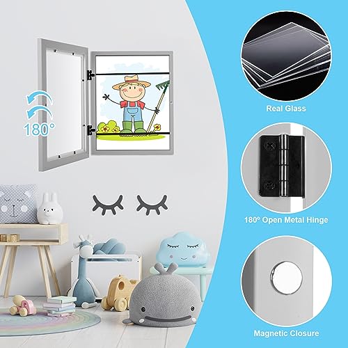Image of [2-Pack] Kids Art Frames, 8.5x11 Front Opening Kids Artwork Frames Changeable, Gray Artwork Display Storage Frame for Wall, Holds 50 Pcs, for 3D Picture, Crafts, Children Drawing, Hanging Art,