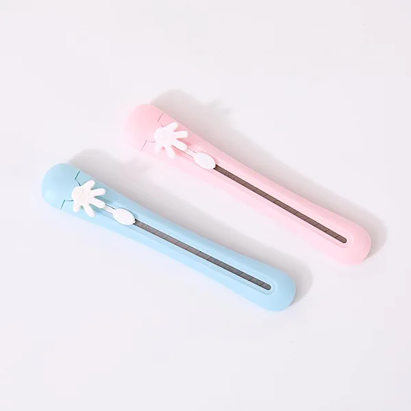 Mini multi-functional knife small letter opener sliding cutting DIY handicrafts, portable knife for telescopic paper envelopes and boxes cute little knifepink and blue two-piece set for men and women